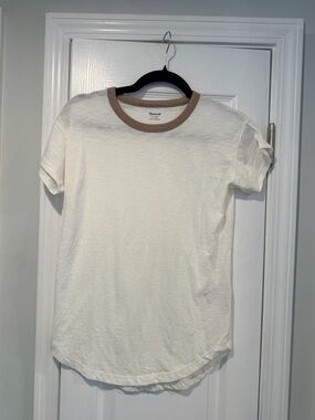 NWOT Madewell Size XXS Cream Tan Slub Cotton Ribbed Crew Neck Short Sleeve Tee